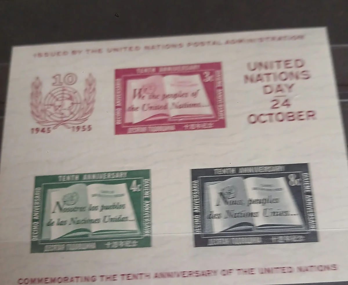 Naciones Unidas 1955 · hoja bloque del décimo aniversario — Naciones Unidas, 1955