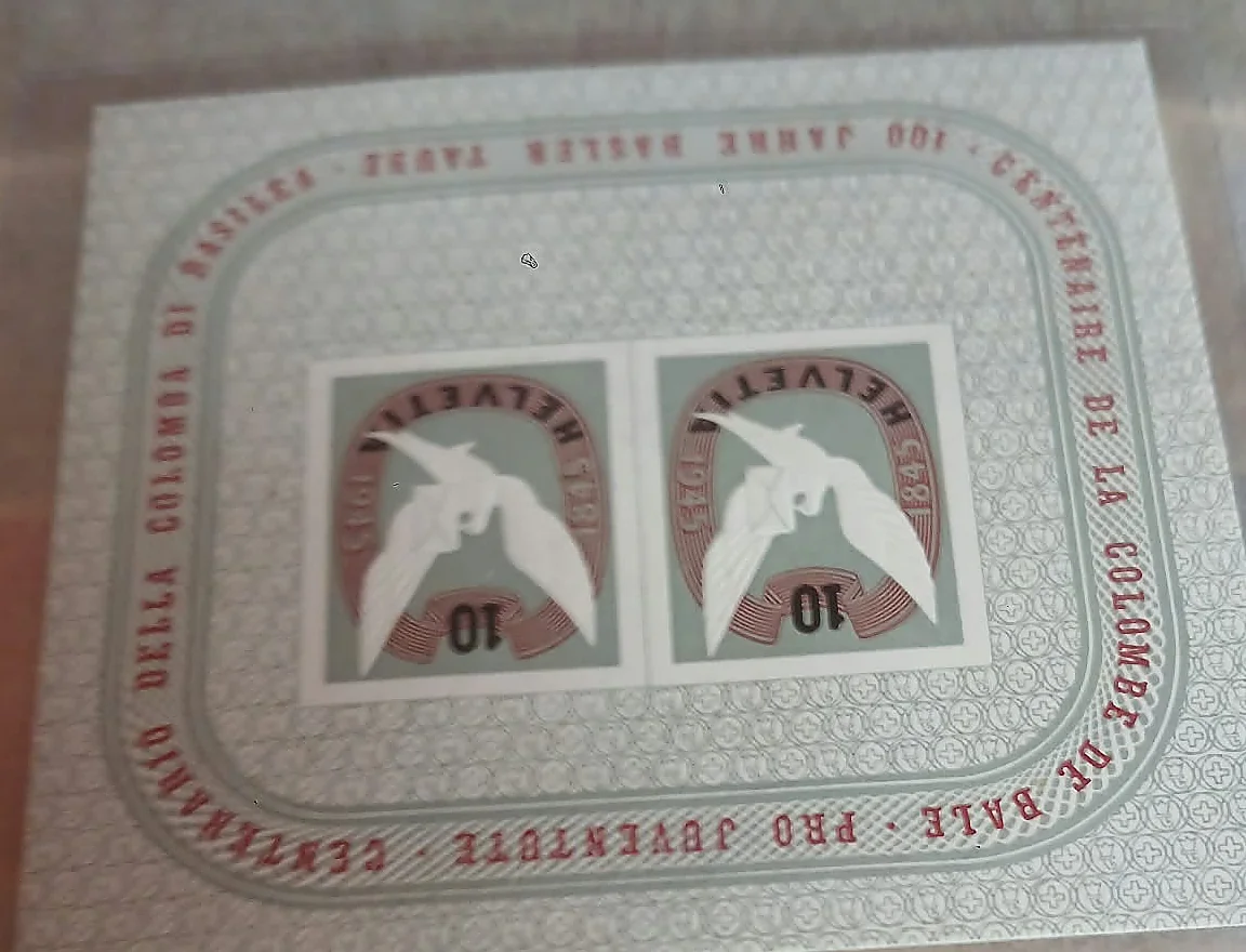 Suiza · hoja bloque del centenario de la Paloma de Basilea — Suiza, 1945