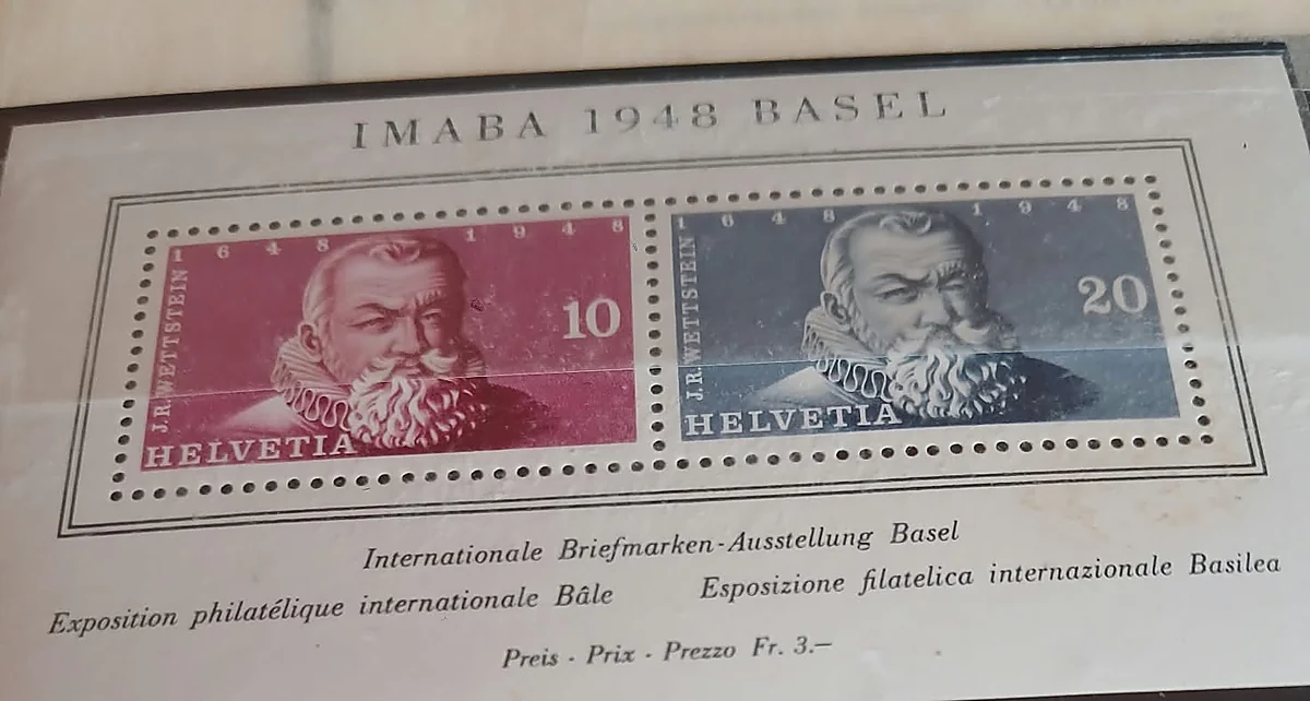 Suiza 1948 · hoja bloque de la exposición IMABA de Basilea — Suiza, 1948